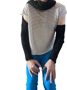 Geyoga 2-Piece Knit Scarf With Sleeves Black & Dark Brown Wrap Shawl*New